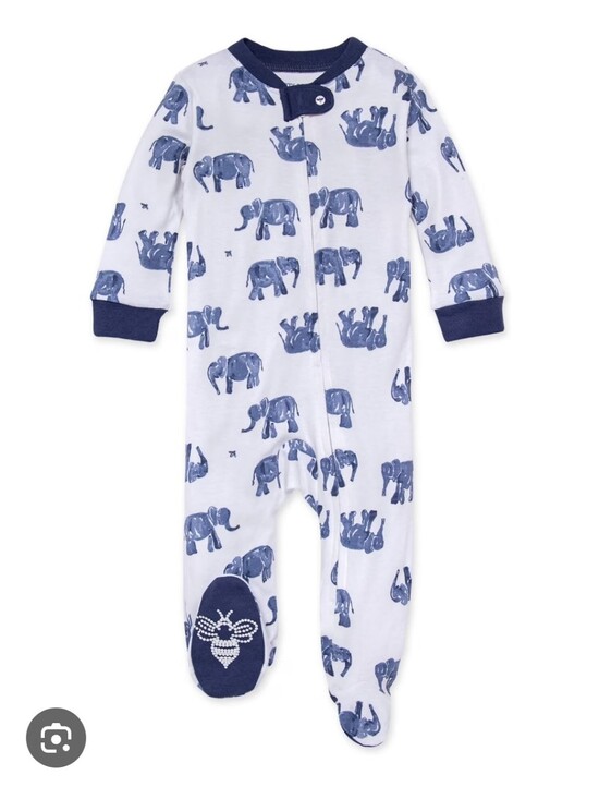 Burt's Bees Baby Other - Burt's Bees Baby Navy & White Elephant Print Footed Sleeper 0-3 Months